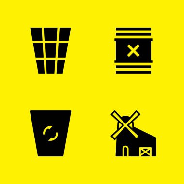 depo gözü, yel değirmeni, atık ve çöp simgeleri geri dönüşüm ayarlayın. Vektör grafik tasarım web ve uygulama için