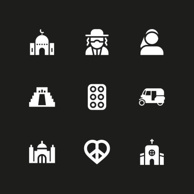 din Icon set. grafik tasarım ve web için simge vektör yumurta, taj mahal ve Camii