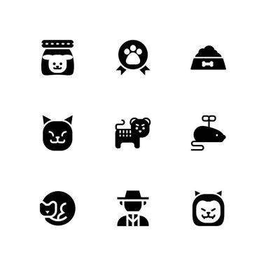Kaplan ile 9 kedi Icon set köpek gıda ve aslan grafik tasarım ve web için illüstrasyon vektör