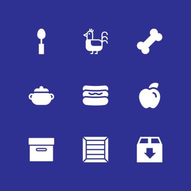 9 Icon set grafik tasarım ve web için kemik, tencere ve paket vektör çizim ile yemek