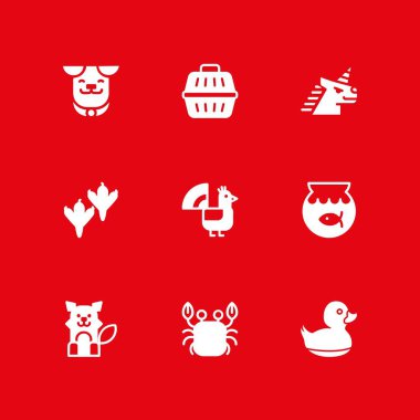hayvan Icon set. Japon balığı, horoz ve köpek vektör simge grafik tasarım ve web için