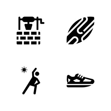 4 fitness simgesi ile egzersizleri ve grafik tasarım ve web için skimboard vektör çizim seti