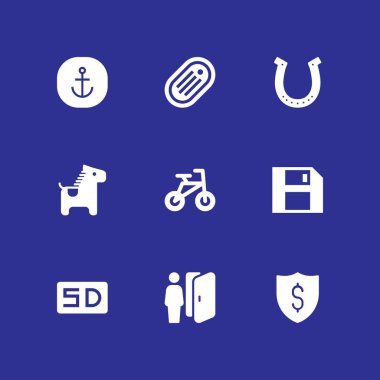 Logo simge seti. grafik tasarım ve web için çıkış, çapa ve kalkan vektör simgesi