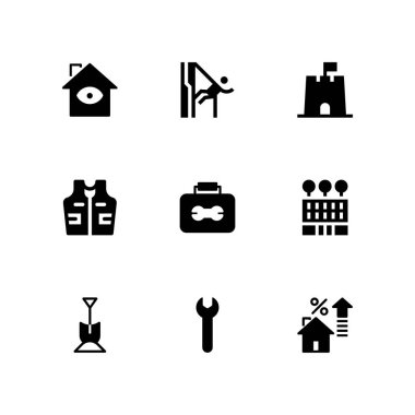 İnşaat Icon set. grafik tasarım ve web için yelek, ev ve kum kale vektör simgesi