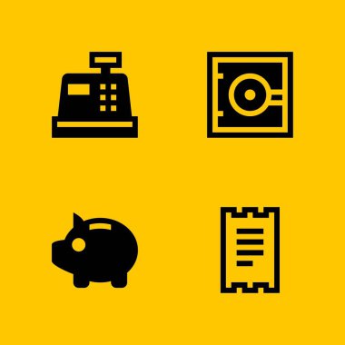 para Icon set. grafik tasarım ve web için yazar kasa, kasa ve fatura vektör simge