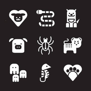 hayvan Icon set. Köpekle, Kanguru ve deniz atı grafik tasarım ve web için simgeler vektör