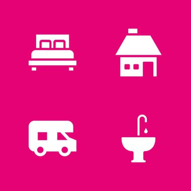 House simge seti. Lavabo, Çift Kişilik Yatak ve grafik tasarım ve web için ev vektör simge