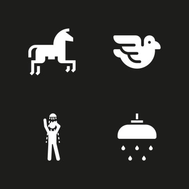 Icon set seviyorum. grafik tasarım ve web için güvercin, horseriding ve duş vektör simge