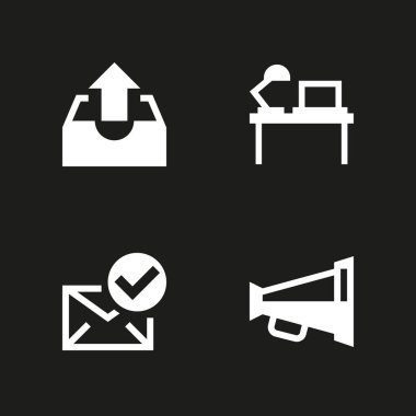 iletişim Icon set. grafik tasarım ve web için megafon, masaüstü ve e-posta vektör simge