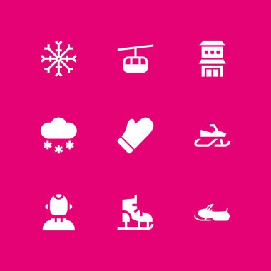 Kış Icon set. grafik tasarım ve web için greenlander, çift yönlü ve buz pateni vektör simge