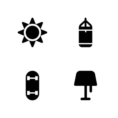 4 enerji simgesi ile grafik tasarım ve web için güneş, lamba ve kaykay vektör çizim seti