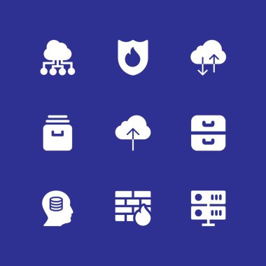 veritabanı Icon set. grafik tasarım ve web arşivi, güvenlik duvarı ve sunucu vektör simgesi