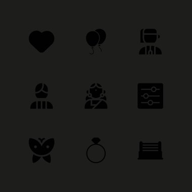 Düğün Icon set. Balonlar, yüzük ve grafik tasarım ve web için Hint vektör simge