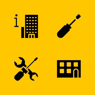 İnşaat Icon set. grafik tasarım ve web için bina, tornavida ve onarım aracı vektör simgesi