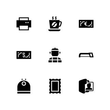 Kağıt Icon set. grafik tasarım ve web için para, parçalayıcı ve kahve Kupası vektör simge