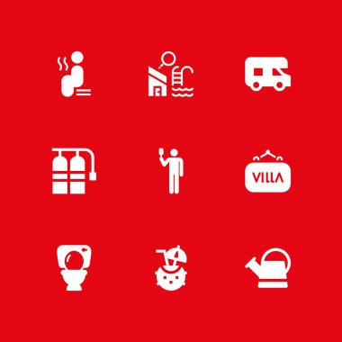 su Icon set. kokteyl, yüzme havuzu ve grafik tasarım ve web için tuvalet vektör simge