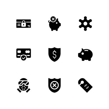 Güvenlik Icon set. kredi kartı, kalkan ve grafik tasarım ve web için kumbara vektör simge