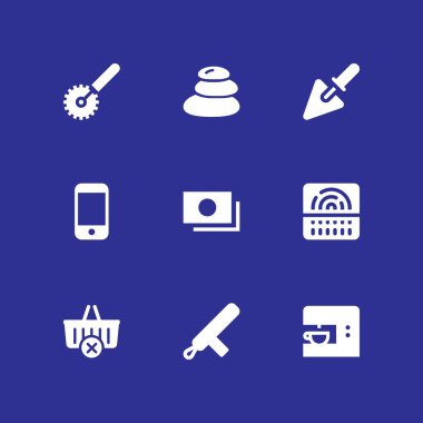 Mala, alışveriş sepeti ve parmak izi inceden inceye gözden geçirmek vektör çizim için grafik tasarım ve web ile Ayarla simgesini 9 el