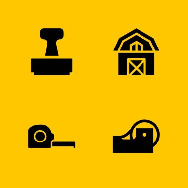 Grunge Icon set. grafik tasarım ve web için ahır, damga ve teyp vektör simgesi