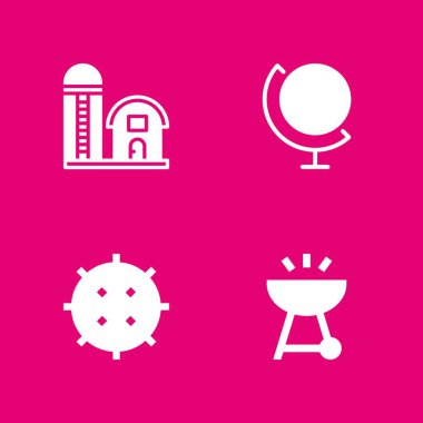 Doğa Icon set. grafik tasarım ve web için dünya küre, lychee ve ahır vektör simgesi