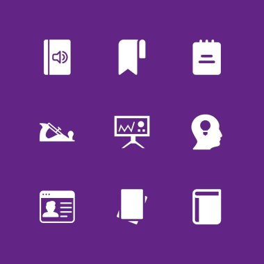 kitap simgesi seti. grafik tasarım ve web için sunu, sesli kitap ve kağıt vektör simge