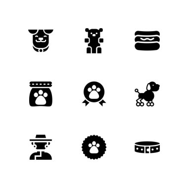 köpek Icon set. grafik tasarım ve web için yaka, sosisli sandviç ve pençe şerit vektör simgesi