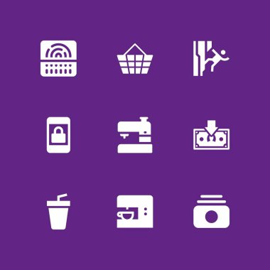 9 el simgesi, tırmanma ile ayarla alışveriş sepeti ve içecekler grafik tasarım ve web için illüstrasyon vektör