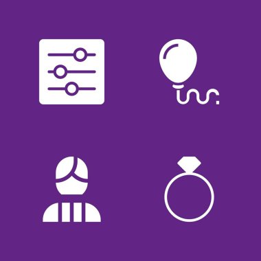 Düğün Icon set. grafik tasarım ve web için simge vektör balon, nişan yüzüğü ve ayarları