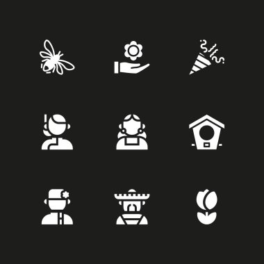 çiçek Icon set. arı, grafik tasarım ve web için Rus ve Çin vektör simge
