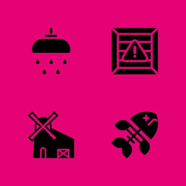 su Icon set. grafik tasarım ve web için balık kemik, nakliye ve duş vektör simge