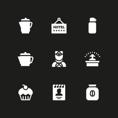 kahve Icon set. grafik tasarım ve web için su ısıtıcısı, muffin ve resepsiyon vektör simgesi