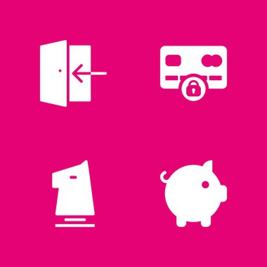 oturum açma, kumbara ve şövalye vektör çizim grafik tasarım ve web için ayarla 4 güvenlik simgesi