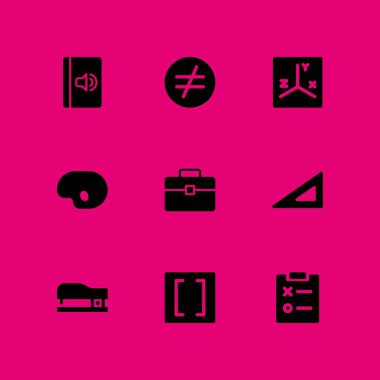 Okul Icon set. Evrak çantası, denklem ve grafik tasarım ve web için audiobook vektör simge