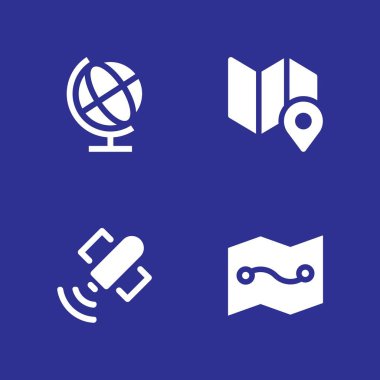 küre simge seti. grafik tasarım ve web dünya küre, uydu ve harita vektör simgesi