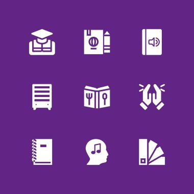 kitap simgesi seti. Kitaplık, Açık kitap ve grafik tasarım ve web için audiobook vektör simge