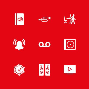 müzik Icon set. grafik tasarım ve web için Bell, Duraklat ve video player vektör simgesi
