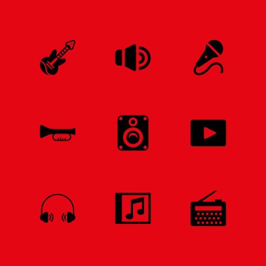 müzik Icon set. elektro gitar, kulaklık ve grafik tasarım ve web için birim vektör simge