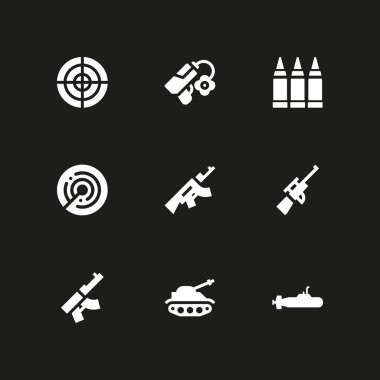 Ordu Icon set. grafik tasarım ve web için tüfek, cephane ve tank vektör simge