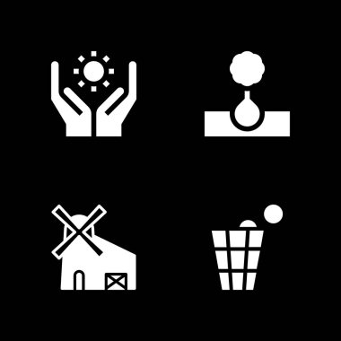 Çöp, güneş enerji, ağaç ve yel değirmeni Icons set. Vektör grafik tasarım web ve uygulama için