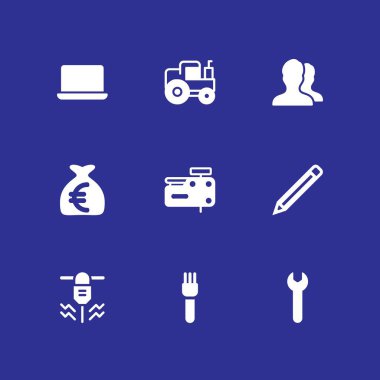 İş Icon set. Kullanıcılar, grafik tasarım ve web için silah ve İngiliz anahtarı vektör simge tırnak