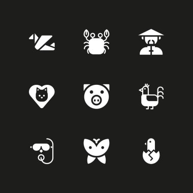 hayvan Icon set. Derin denizlere dalma firması, domuz ve grafik tasarım ve web için Çince vektör simge