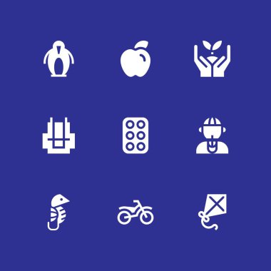 9 doğa simgesi ile grafik tasarım ve web için apple, filiz ve denizatı vektör çizim seti