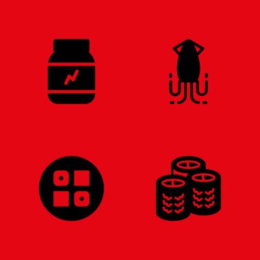 Icon set balık. grafik tasarım ve web için simge vektör suşi, proteinler ve kalamar