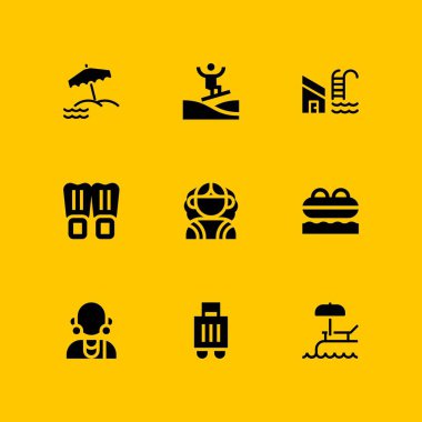 Plaj simge seti. grafik tasarım ve web için simge vektör massai, cankurtaran ve palet