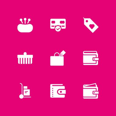 Alışveriş Icon set. grafik tasarım ve web için sepet, arabası ve m-cüzdan vektör simgesi