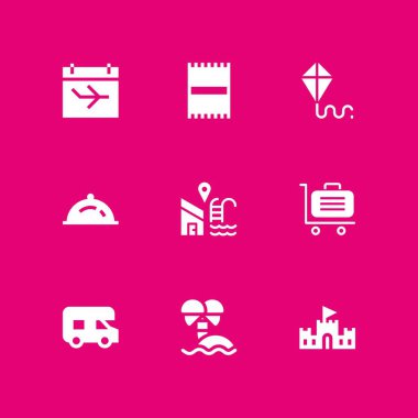 tatil Icon set. akşam yemeği, yüzme havuzu ve grafik tasarım ve web için uçurtma vektör simge