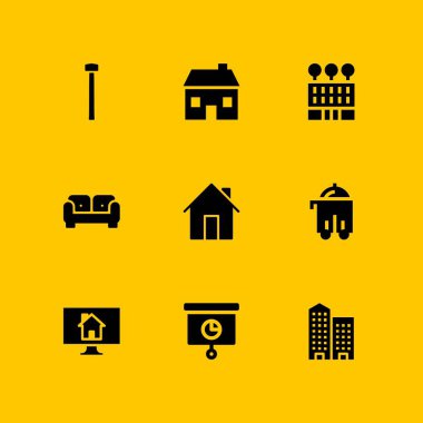 House simge seti. Ev, çekiç ve grafik tasarım ve web için emlak vektör simge