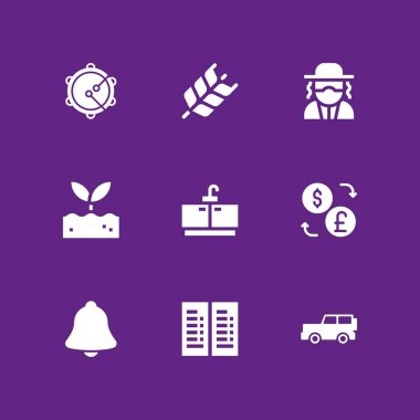 grafik tasarım ve web için exchange, buğday ve jeep vektör çizim ile ayarla 9 logo simge