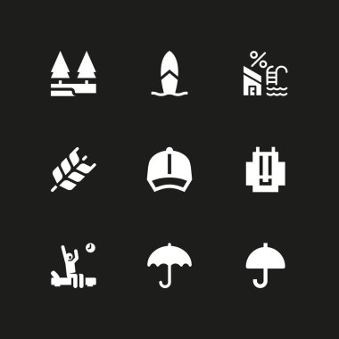 Güneş Icon set. grafik tasarım ve web için Yüzme Havuzu, nehir ve buğday vektör simge