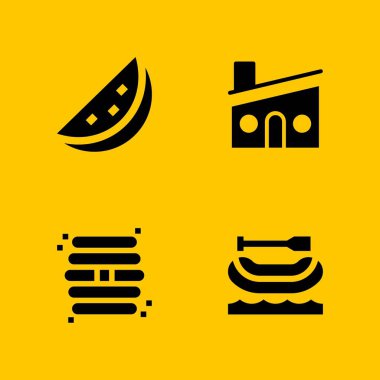 Yaz Icon set. karpuz, arı kovanı ve grafik tasarım ve web için rafting vektör simge
